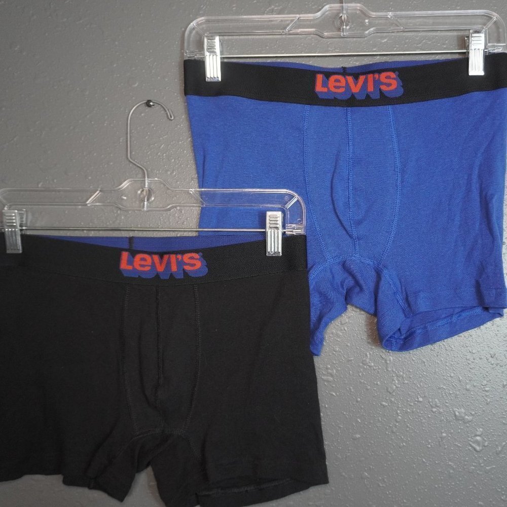 Levis Mens Bundle (2) Blue And Black Elastic Cotton Fitted Briefs Size Medium